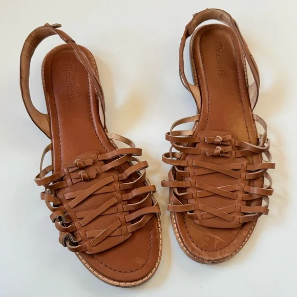Madewell Maya Huarache Sandals In English Saddle Roman Greek Flats Size 10 - Picture 4 of 5